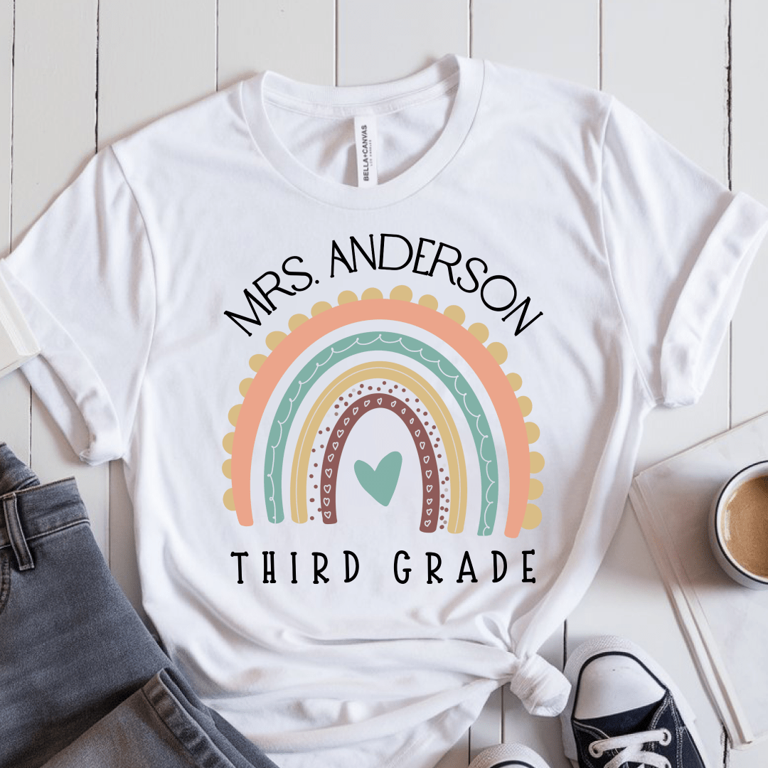 T-Shirt White / XS Personalized Name and Grade Pastel Rainbow T-Shirt